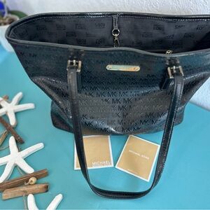 Michael Kors Jet Set Travel Tote Carryall Bag - Black MK Embossed